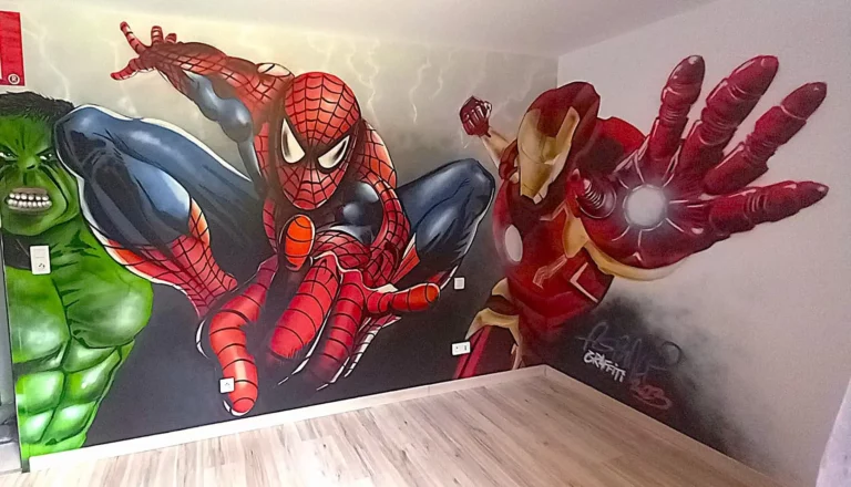 Spiderman et Ironman sur un mur de chambre de garçon par Asphalt Graffiti