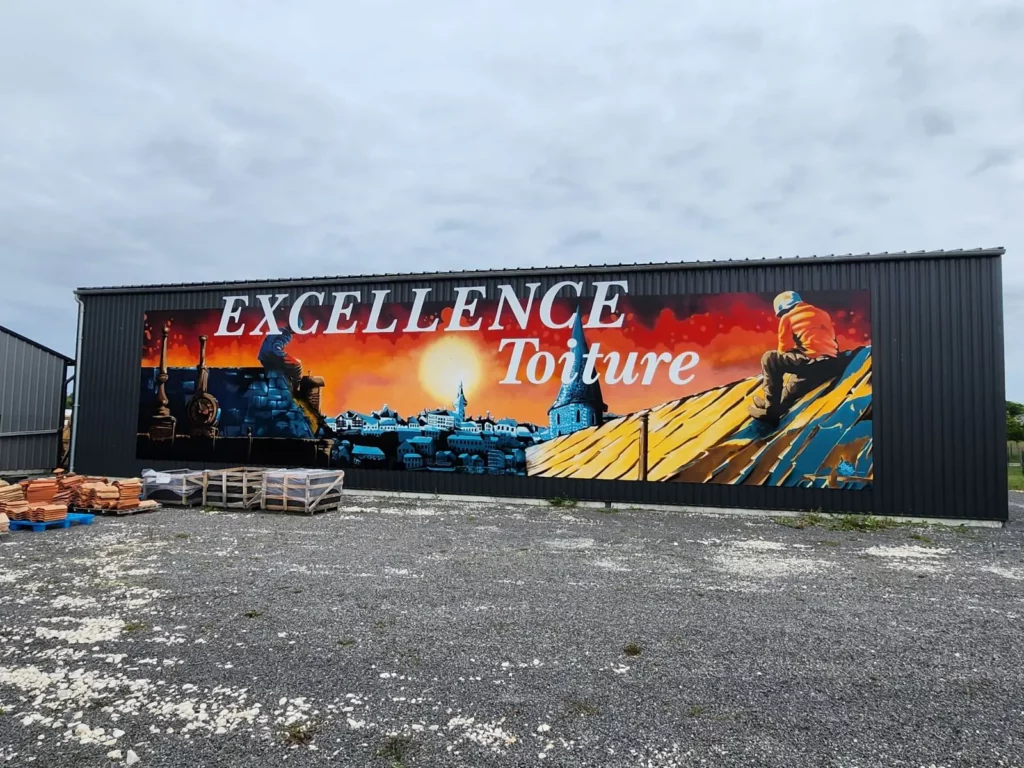 Enseigne publicitaire peinte pour Excellence Toiture à Saint Projet ( La Rochefoucauld )